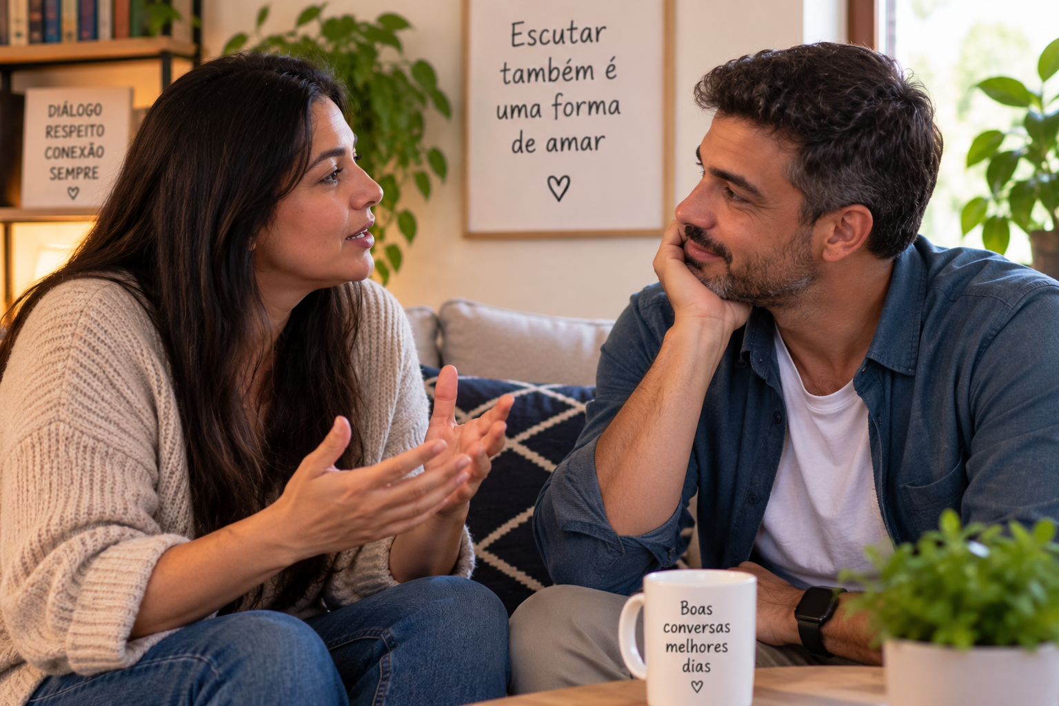 Casal adulto praticando escuta durante uma conversa